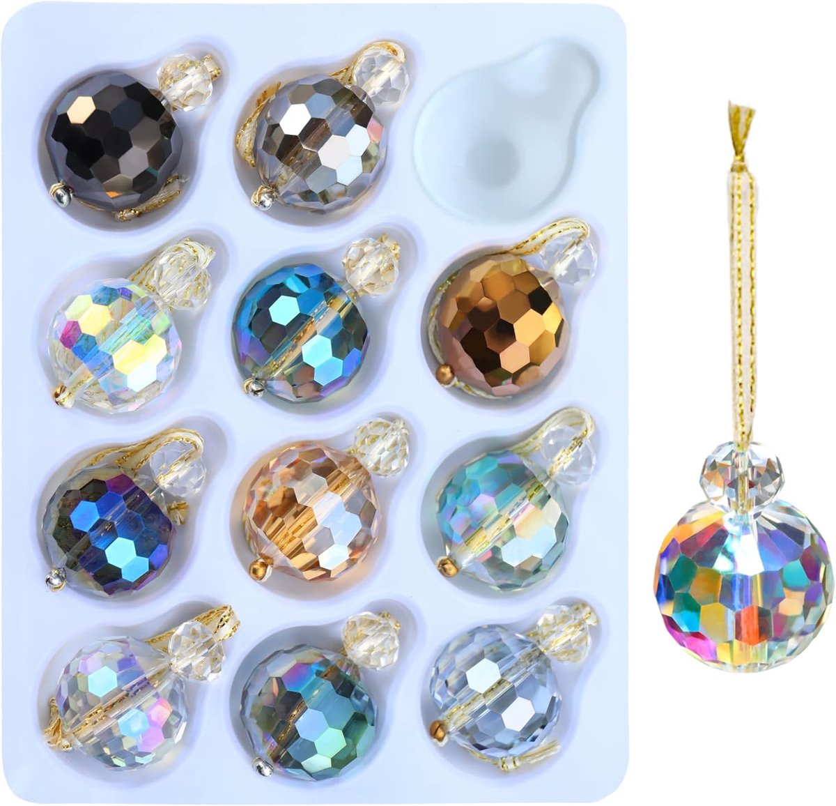 Kerstballen ornamenten, 2,2 cm mini kleurrijke prisma bal kerstboomdecoraties, hangende kristallen ornament opruiming voor Kerstmis bruiloft feest woondecoratie