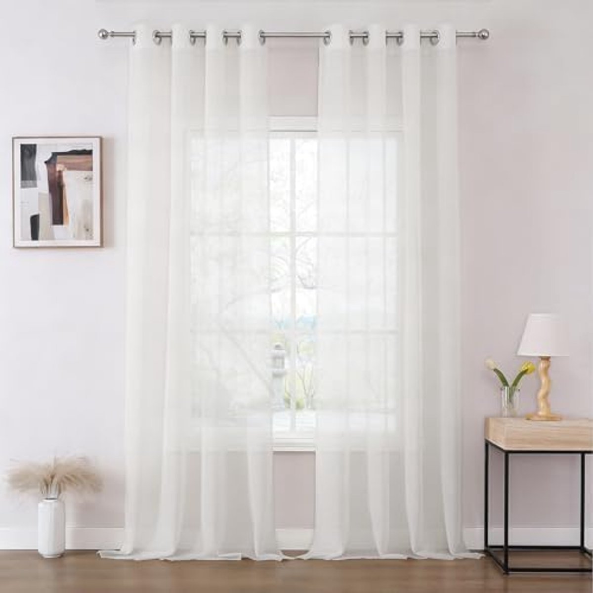 Gordijnen met oogjes, transparante vitrage, voile gordijnen met inslagringen, doorzichtig, voor slaapkamer en woonkamer, set van 2 stuks, 2 x H 245 x B 140 cm (b x h)