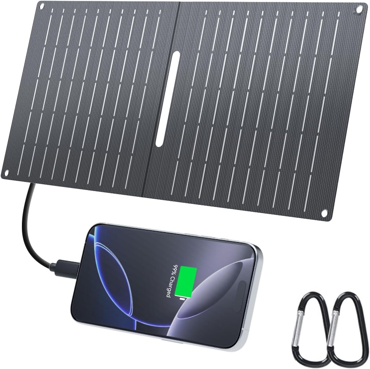 15W Zonnelader voor Mobiele Telefoons met USB-A/USB-C kamperen | Waterdicht Opvouwbaar Zonnepaneel voor Mobiele Telefoons Backpacken, Compatibel met Mobiele Telefoons, IPhone, Samsung Galaxy