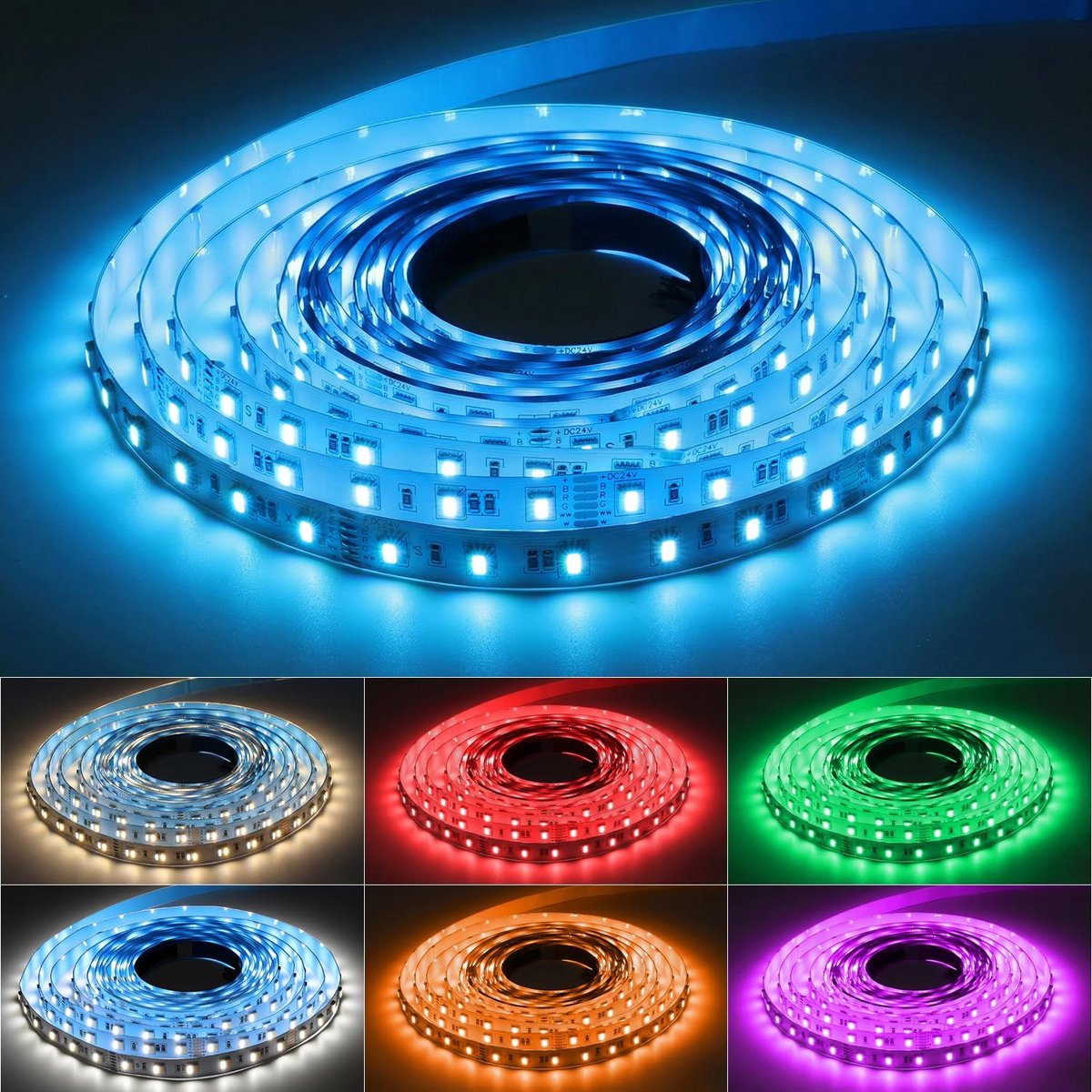 LED-strip van 5 m SMD 5050 24V 300 LED's Flexibele lichtslinger van kleur veranderende lichtstrip (RGB) (150 LED's (RGB+WW+CW 5in1)