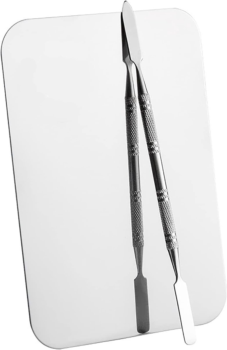 Mengpalet, Kleine Roestvrijstalen Make-Upplaat, Rechthoekige Foundation Acryl Mengplaatgereedschap Met Spatel Artist Tool Voor Verfmix Nail-Art (11,5 * 7,5 Cm)