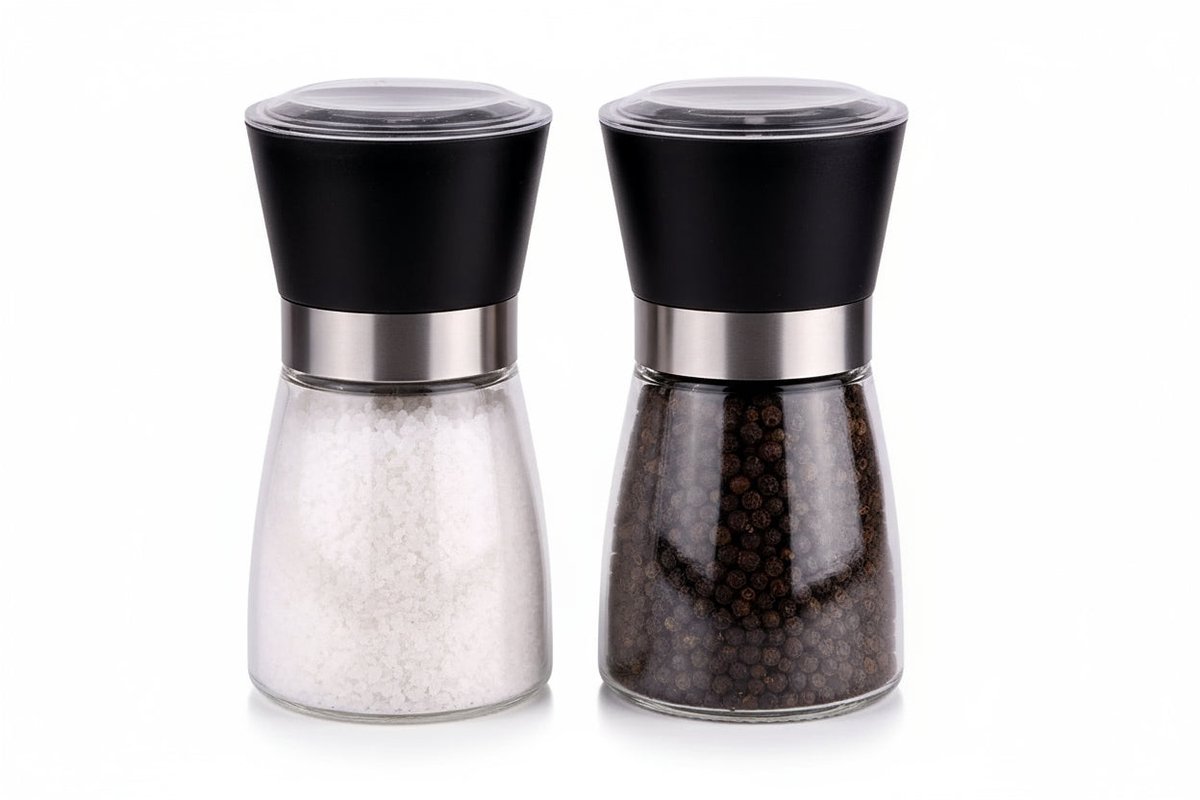 Cookinglife Peper- en Zoutmolenset - Pepper and Salt Mill Set - Glas/Kunststof Zwart/Transparant - Instelbaar Keramisch Maalwerk - 2-Delig