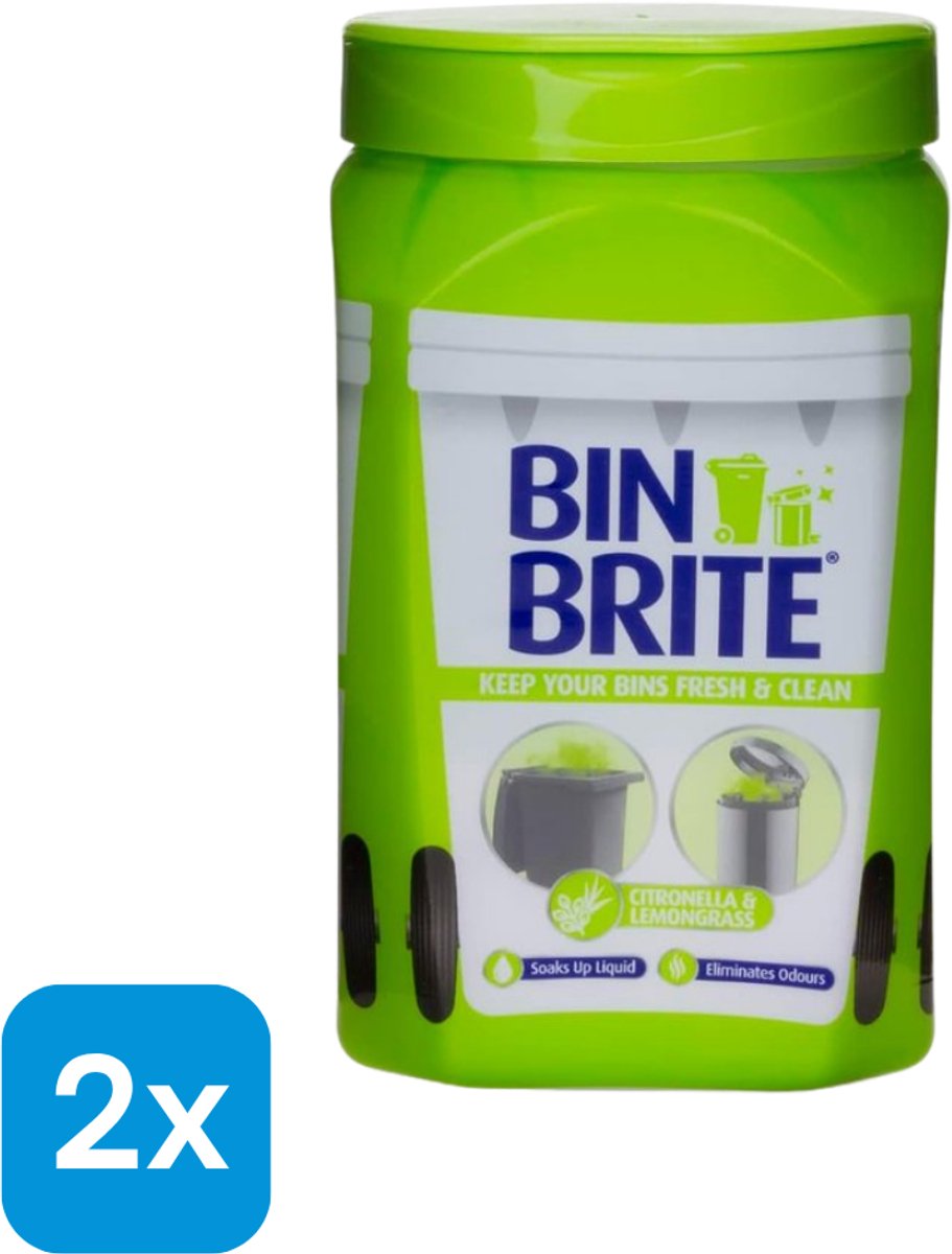 2x 500 gram Bin Brite vuilnisbak luchtverfrisser - Vuilnisbakpoeder - Citronella & Lemongrass