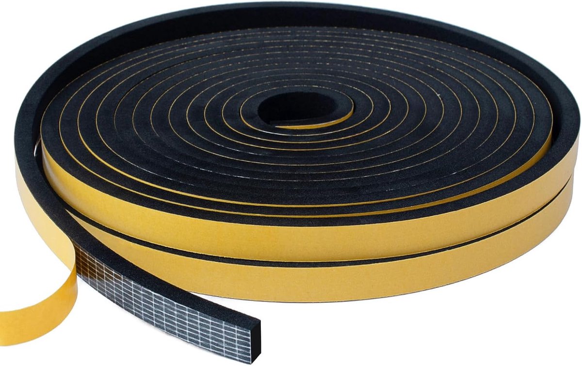 Tochtstrip Deurafdichtingsstrip, 10 mm (B) x 6 mm (T), tochtwerende tape voor ramen en deuren, zelfklevende raamafdichtingsstrip, totaal 10M lang, zwart