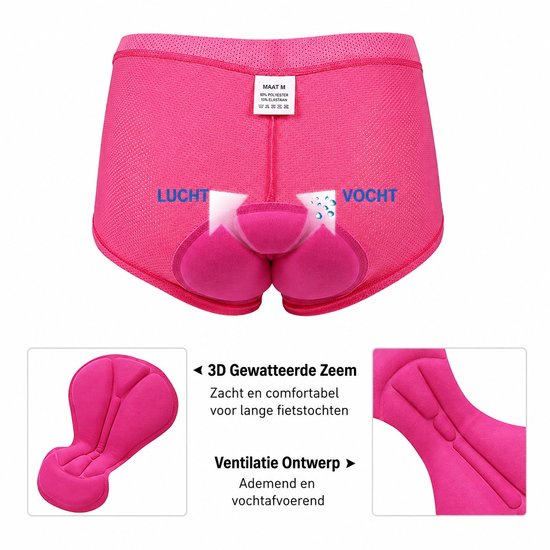 Fietsonderbroek Dames met 3D Zeem - Comfortabele Fiets Onderbroek - Ademend Fietsondergoed - Gel Zeem - MTB, Racefiets, E-bike & Spinning - Roze - Maat M — afbeelding 2
