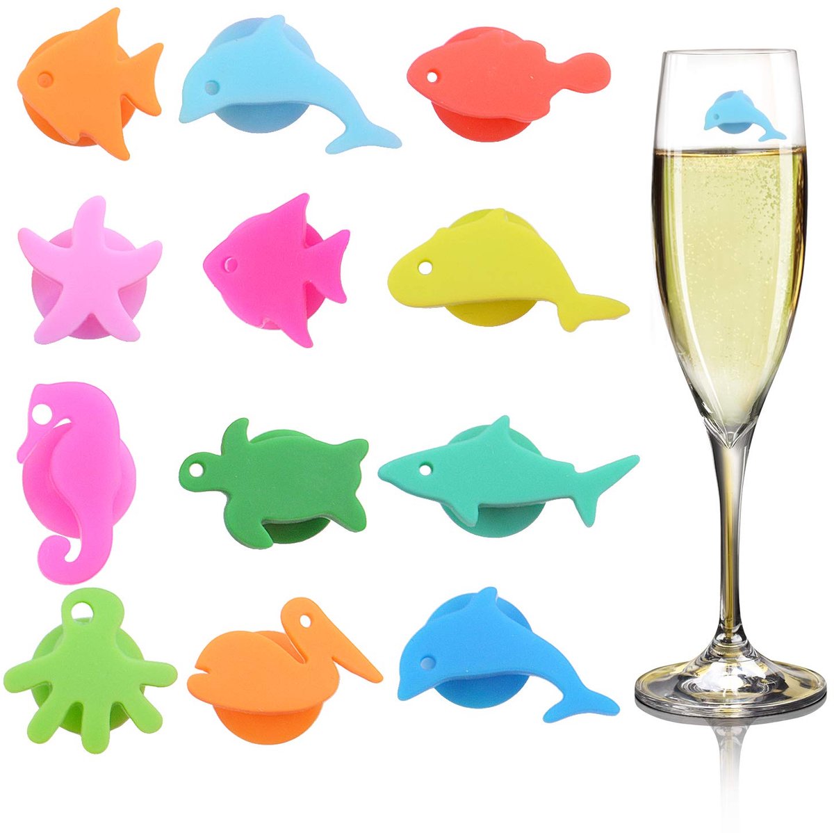 12x Wijnglas markers - Glas markeren - Drinkglas decoratie - Glas herkennen - Wine glass markers - Glass markers - Drink markers - Wine glass charms - Party accessoire - Dieren - Jony