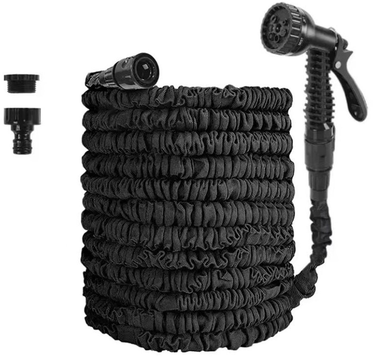 Tuinslang spiraal - 15 m - Tuinslang - Flexibele tuinslang - Tuinspiraalslang - Uitschuifbare tuinsslang - spiraalslang - 7 standen - voor tuinieren, huisdieren wassen, terrasreiniging en autowassen - zwart