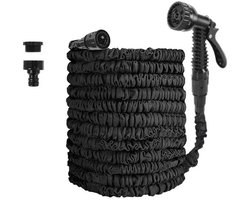Tuinslang spiraal - 15 m - Tuinslang - Flexibele tuinslang - Tuinspiraalslang - Uitschuifbare tuinsslang - spiraalslang - 7 standen - voor tuinieren, huisdieren wassen, terrasreiniging en autowassen - zwart
