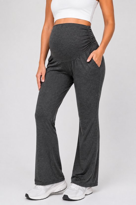 SparkNine Zenstretch zwangerschapslegging - flare broek met steekzakken - XXL - grijs - zachte stof - rekbaar & stijlvol - praktisch - maternity — afbeelding 4