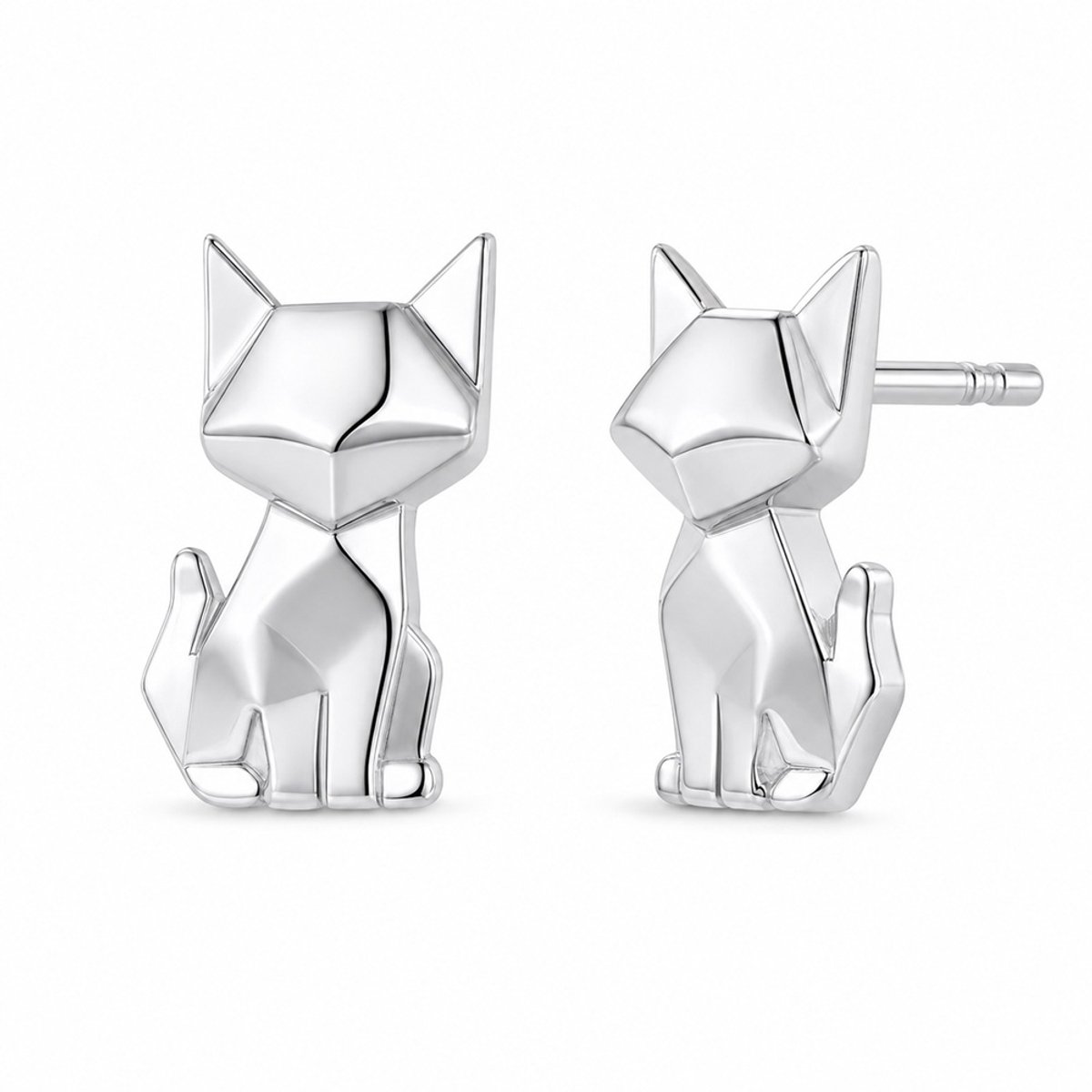 EmmyRovi origami kattenoorbellen – 925 zilveren pin – zilverkleurig - Sieraden