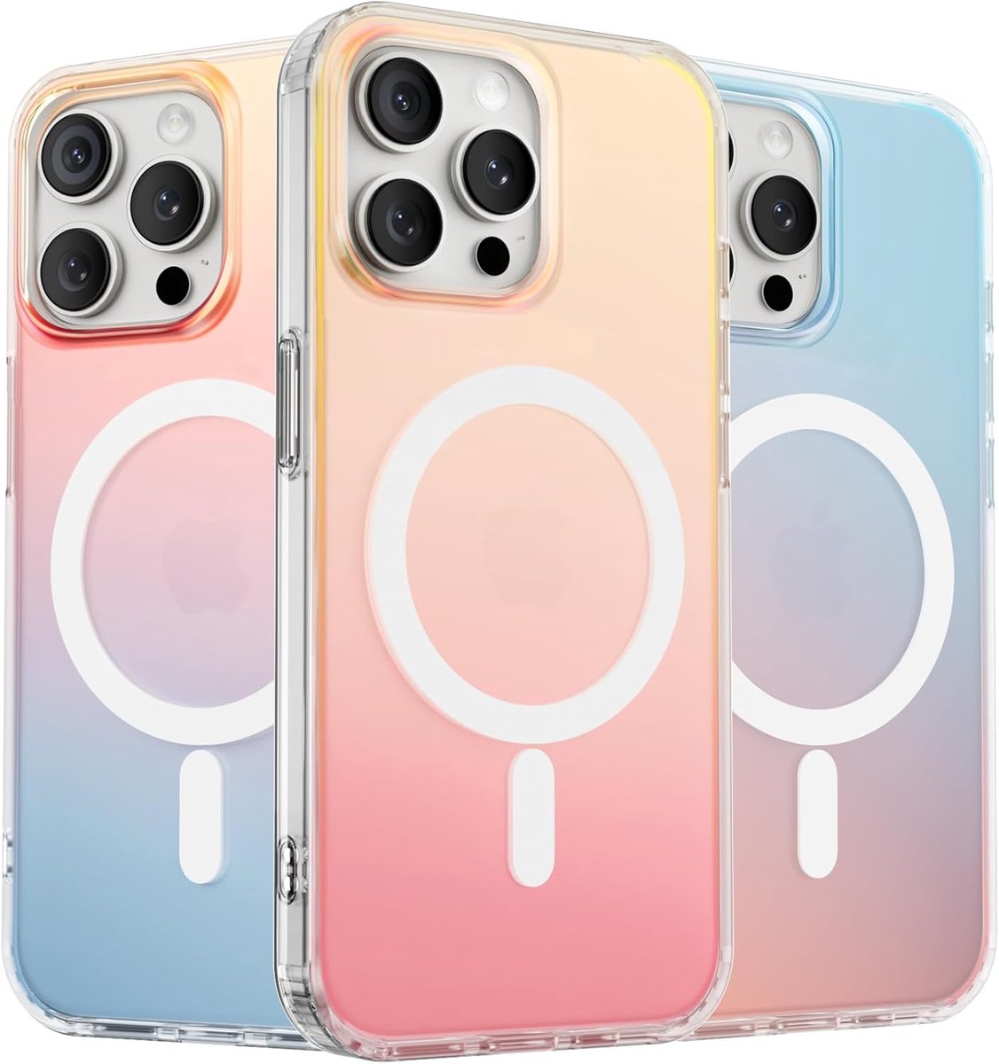 Compatibel met iPhone 15 Pro Max voor MagSafe Hoesje,Schokbestendige Beschermende Regenboog Hoes,Draadloos Opladen Magnetische Telefoonhoesjes Cover 6,7 inch - Zonsondergang