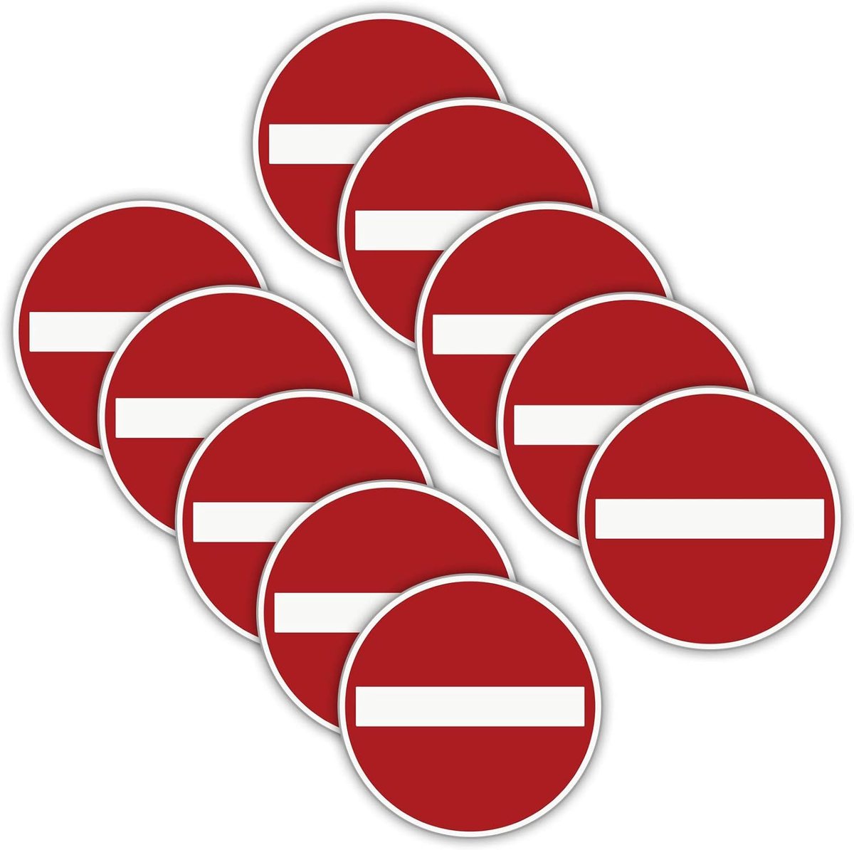 Sticker, eenrichtingsweg/doorgang verboden, geen ingang stickers, Ø 9,5 cm, stickers, waarschuwingsborden, met UV-bescherming voor buiten en binnen, 10 stuks