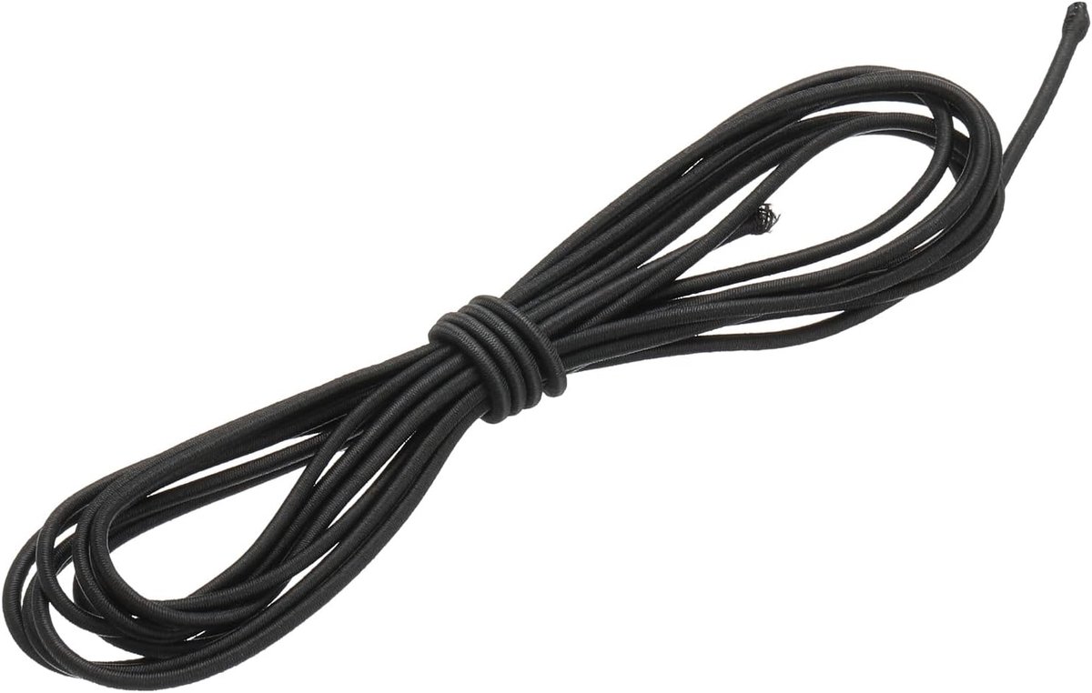 Elastisch koord, 1/8 inch x 25 cm, zwaar elastisch touw van polyester, voor boten, verankeringskoord voor kajakken en camping, zwart