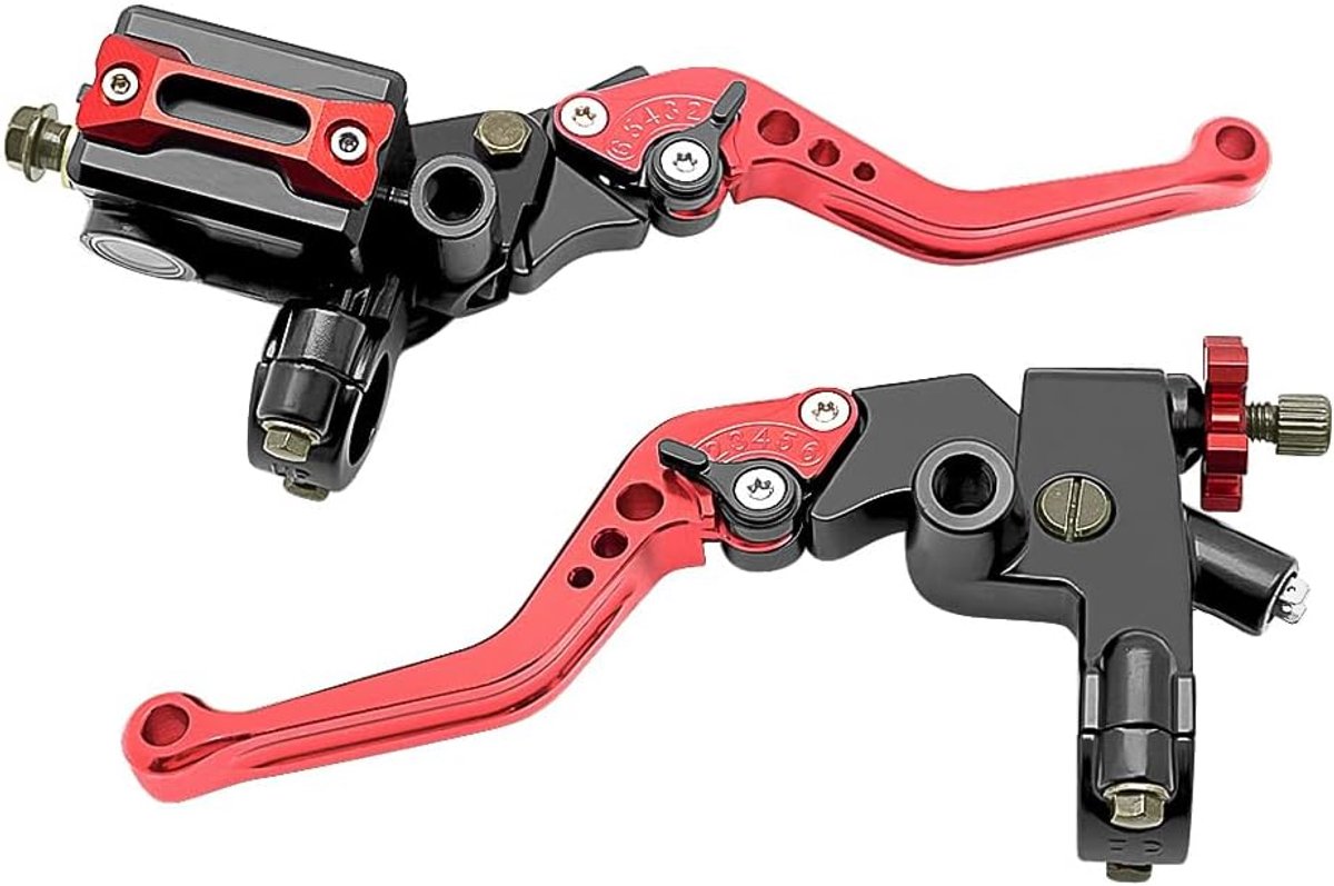 7/8 inch, 22 mm universeel stuur, hoofdremcilinder, koppelingshendel links en rechts, set compatibel met Polaris Yamaha Suzuki Honda Kawasaki motorfiets (rood)