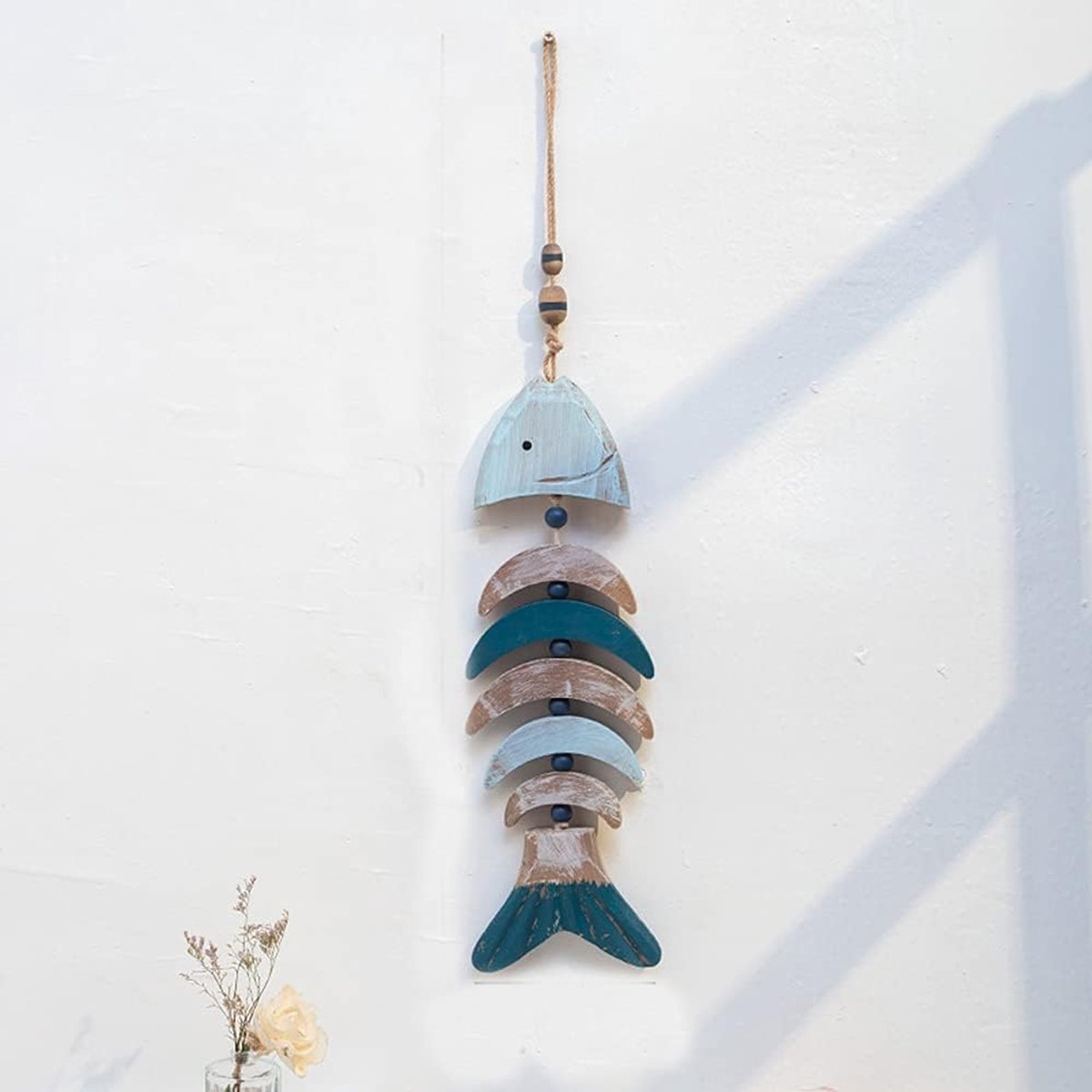 vishanger, retro mediterrane stijl, decoratieve hanger vis met koord, hangdecoratie, ruimtedecoratie, maritieme zee, decoratie, wanddecoratie, wanddecoratie, huisdecoratie, appartement, slaapzaal kamerdecoratie, visgraat #3
