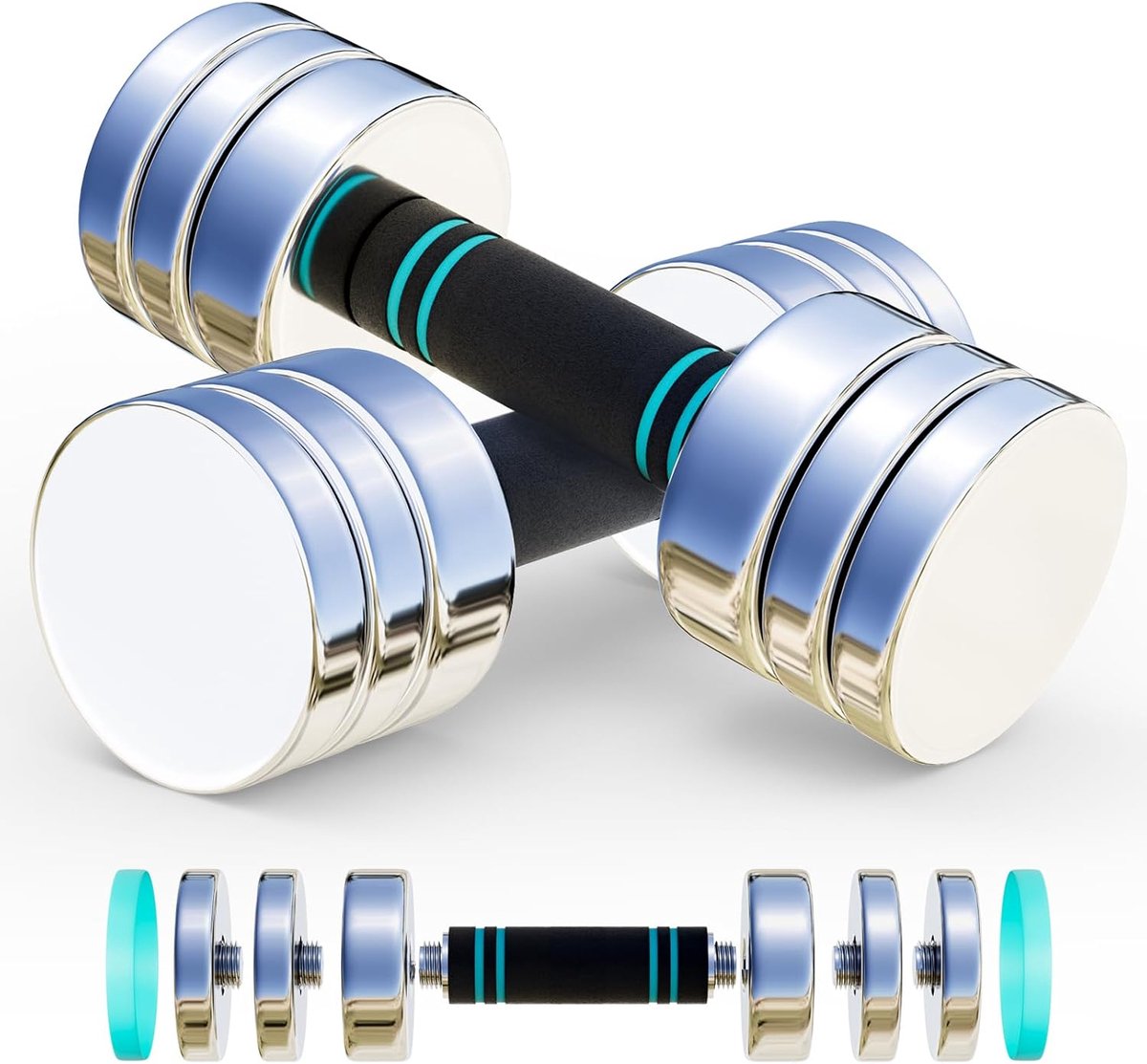 halters 5 kg, 10 kg of 15 kg – set van 2 ultracompacte stalen dumbbells met schuimrubberen handgreep, ideaal voor fitness en training thuis