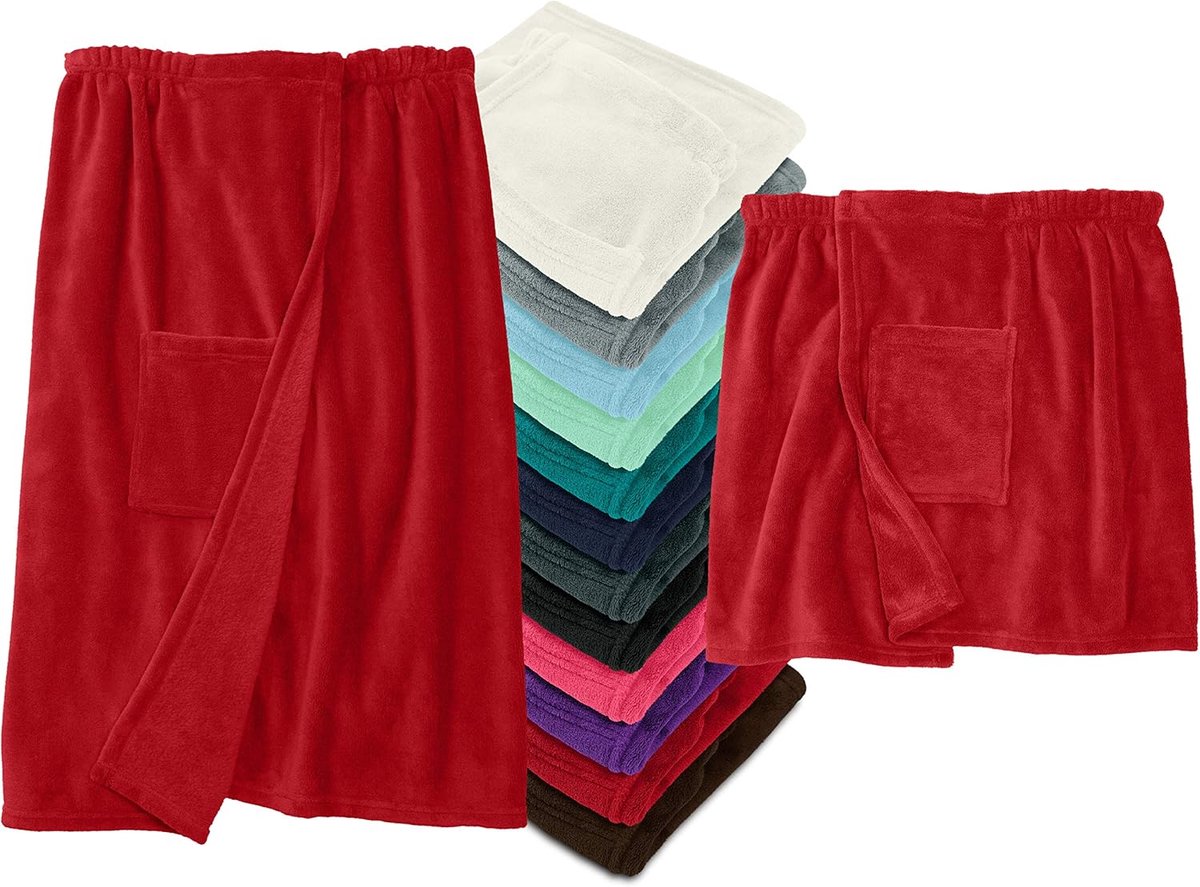 npluseins Saunakilt met klittenbandsluiting - dames en heren - knuffelfleece 777.991, dames L/XL, bordeaux