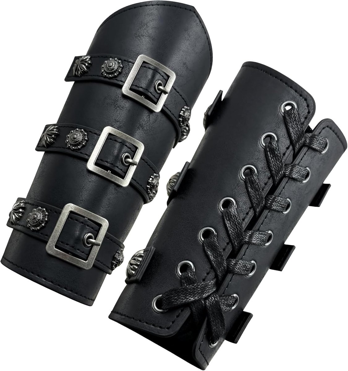 Middeleeuwse PU-lederen Gesp Armbracers, Ridder LARP Retro Renaissance Armbeschermers, één maat één paar