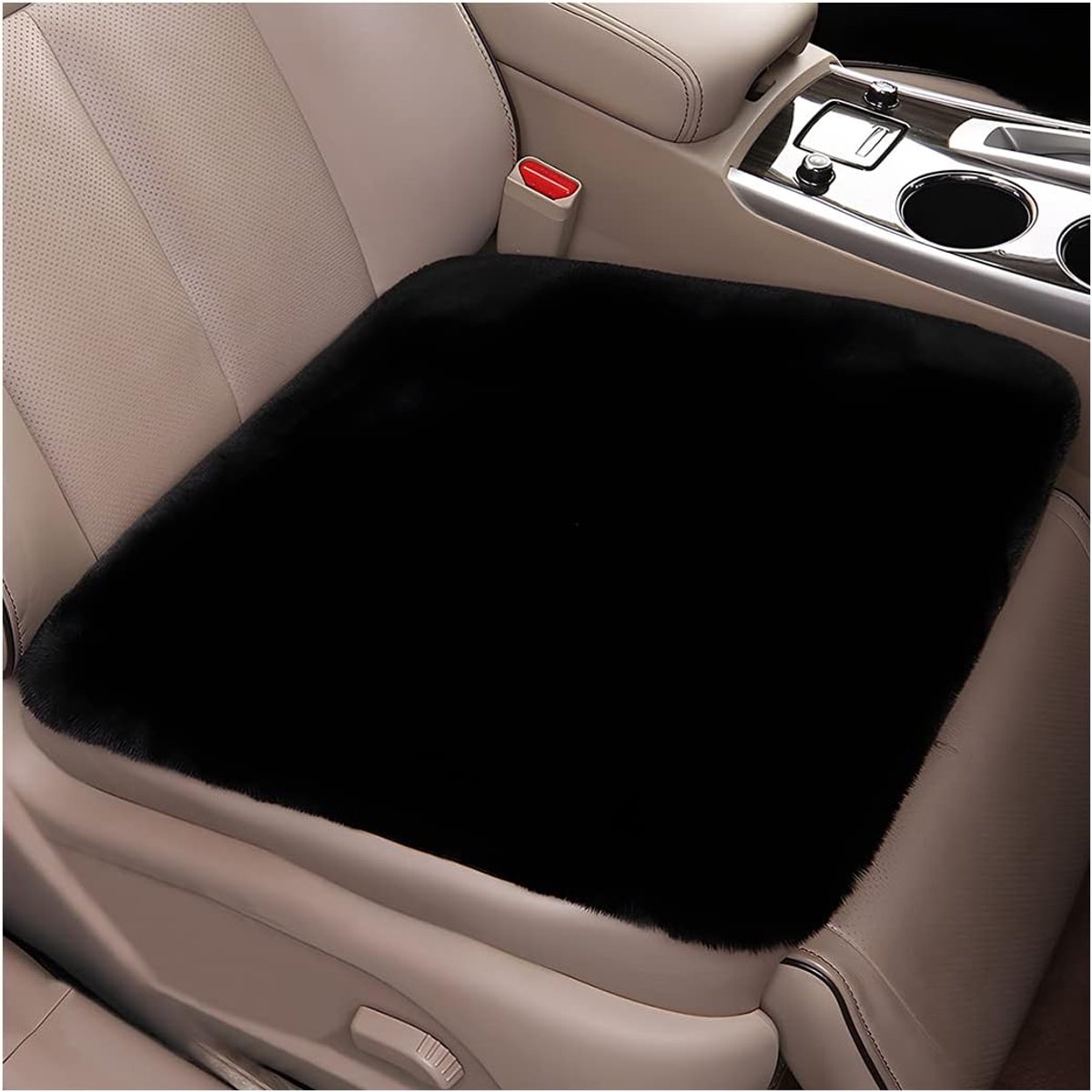 2 stuks pluizig bont auto voorstoelhoes pad, auto zitkussen, auto pluche kussen voor de winter, warm autostoelkussen voor het hele jaar, universele auto-interieur accessoire (zwart)