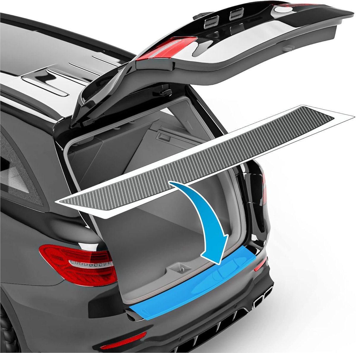 uProtect laaddrempel beschermingsfolie voor Opel Astra Hatchback K B16 I 2015-2021 - bumperbescherming, krasbescherming, lakbeschermingsfolie - carbon look zwart