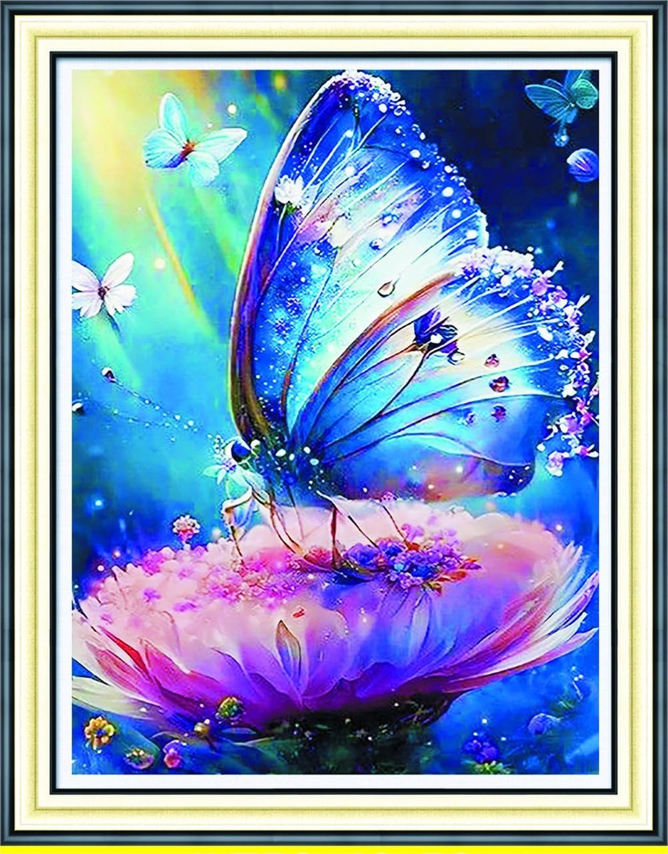 Kruissteekpakketten 11 Count Gestempeld, Borduurset met Vlinder Bloem en Accessoires Voorgedrukt (40x50 cm) (Vlinder)