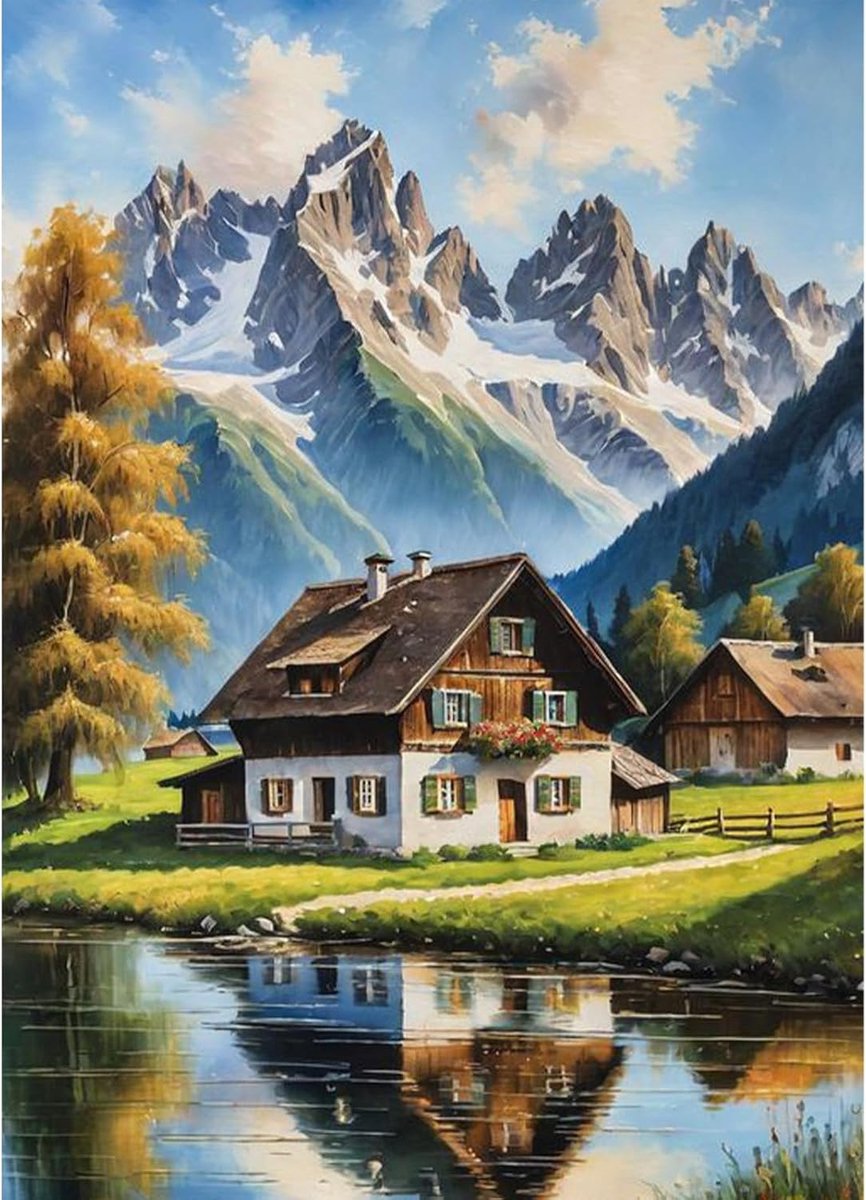 Diamond Painting Landschap, 5D-diamant, compleet, sneeuwberg, diamond paintingset voor volwassenen, huis, diamond art, handwerk, voor beginners, wanddecoratie, 30 x 40 cm