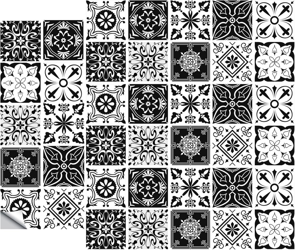Tegelstickers voor keuken, beschermfolie verwijderen en opplakken, zelfklevende wandtegels, waterdicht en oliebestendig (10 x 10 cm)