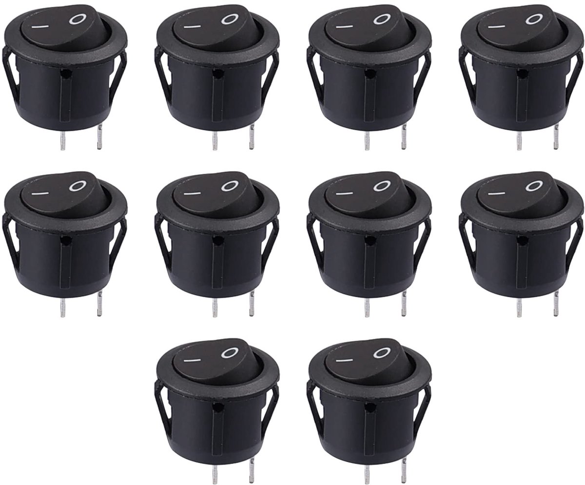 10 stuks tuimelschakelaar, 12 V, rond, vergrendelbaar, met zelfremming, ronde 2-polige schakelaar, tuimelschakelaar, 12 V DC 20 A, schakelaar, vrachtwagen, trailer, auto, button voor