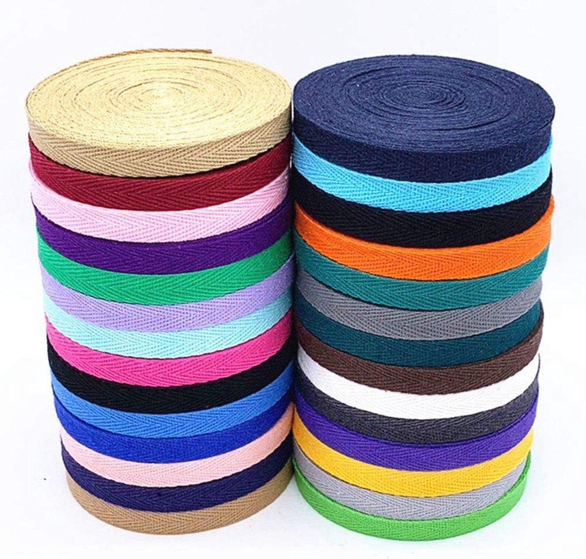 Katoenen riem, 1 cm, visgraatlint om te knutselen en riem (28 m, 14 kleuren)