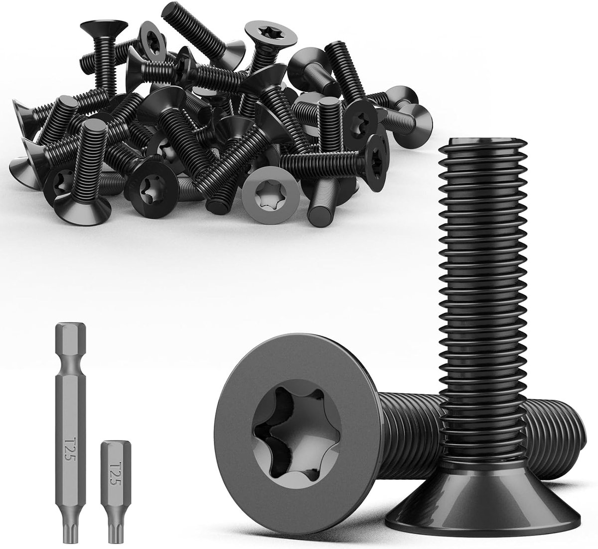 30 stuks verzonken kopschroeven M5 roestvrij staal A2 V2A Torx schroeven M5 x 30 mm platte kopschroeven zelfborende machine schroeven met volledige draad meubelschroeven met T25 bit