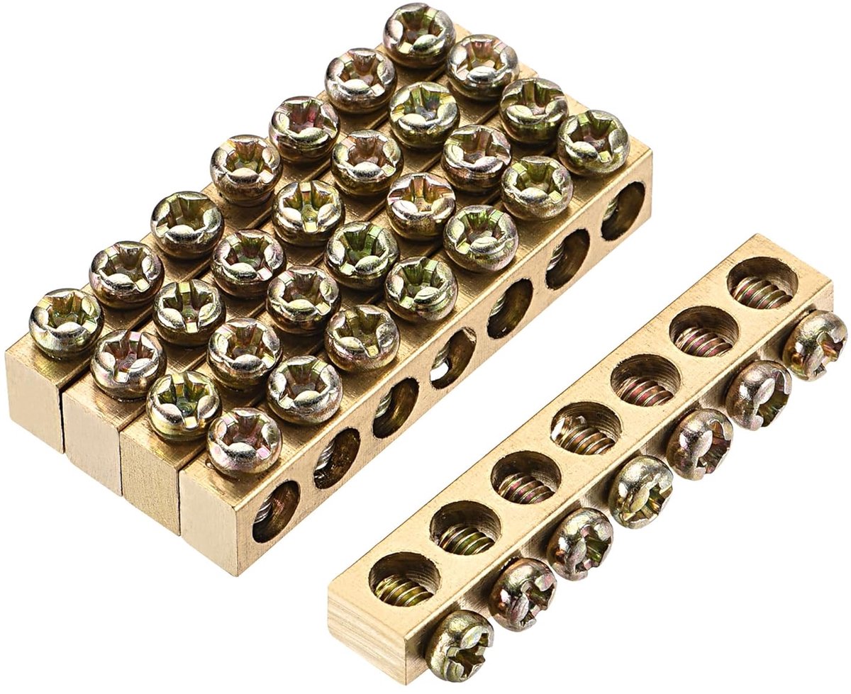 sourcing map 5 stuks klemmen aardingsrail schroefblok barrière messing 7 posities 46 mm x 5,5 mm x 7,5 mm voor stroomverdeling