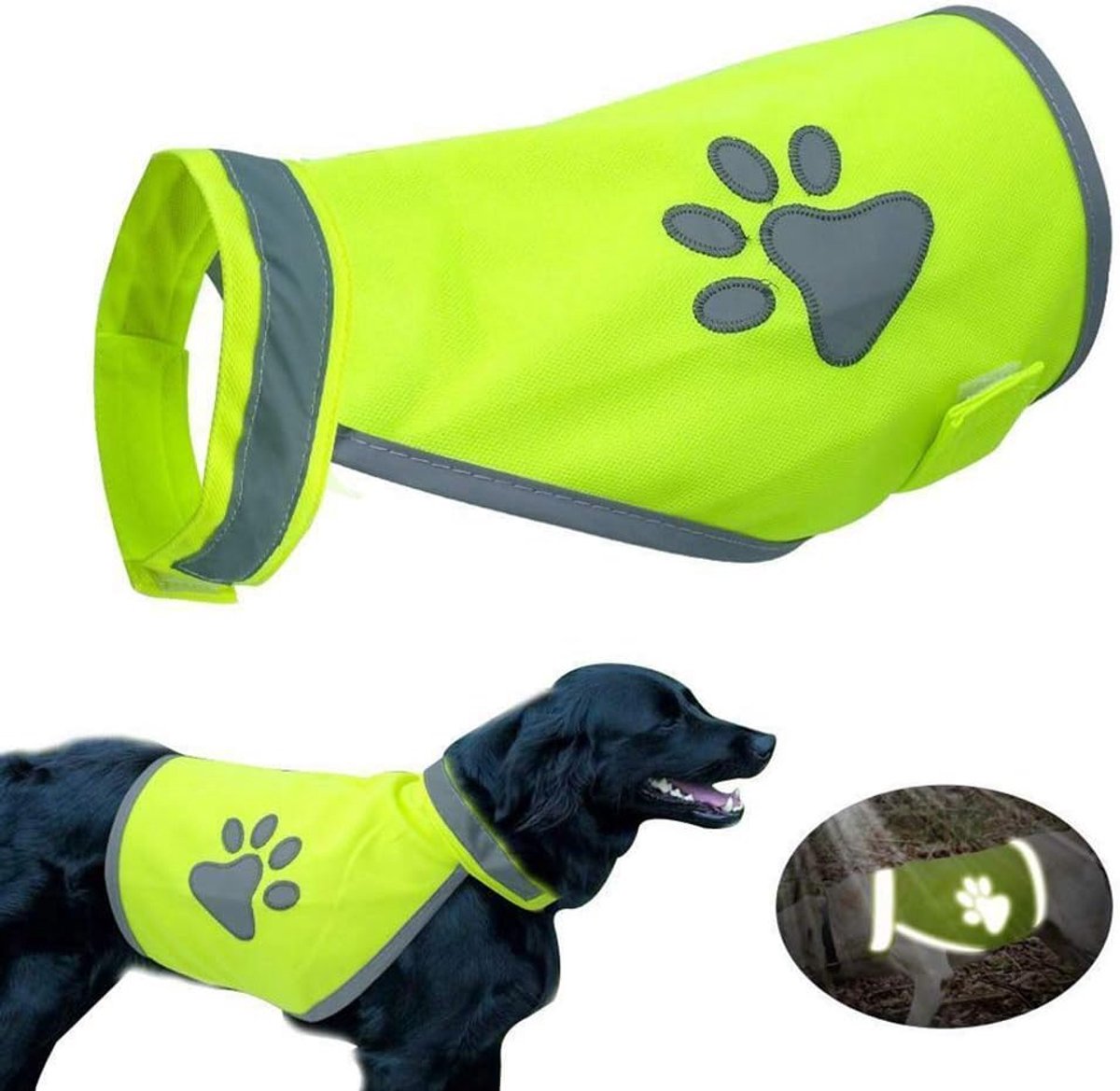 Veiligheidsvest voor honden, reflecterend, hoge zichtbaarheid, kleding voor kleine en grote honden, veiligheidstuigje voor outdoor, wandelen, met pootafdruk (M)