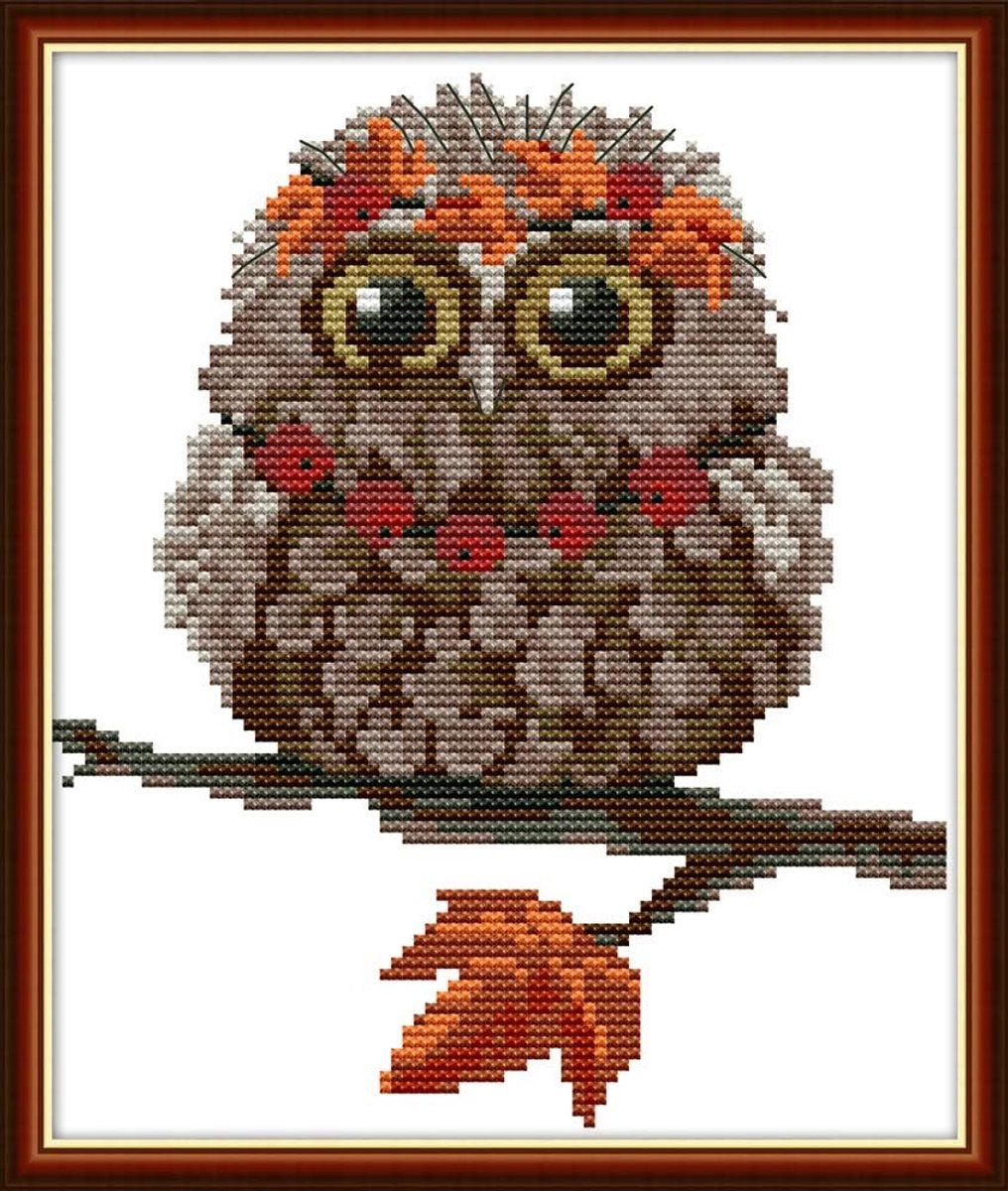 Borduurpakket Met Gestempelde Kruissteek, Complete Lijn van Voorgedrukte Starterspakketten Voor Beginners - Uil 24 x 28 cm