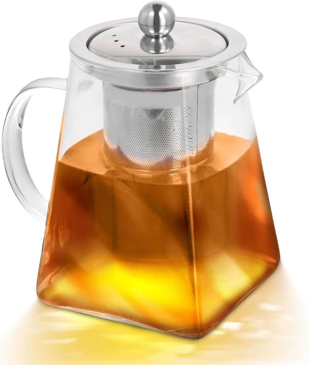 theepot, 750 ml vierkante glazen theepot met verwijderbare infuser, theepot van borosilicaatglas, kookplaatveilige theezetapparaat, perfect voor thee, bloeiende thee, kruidenthee en