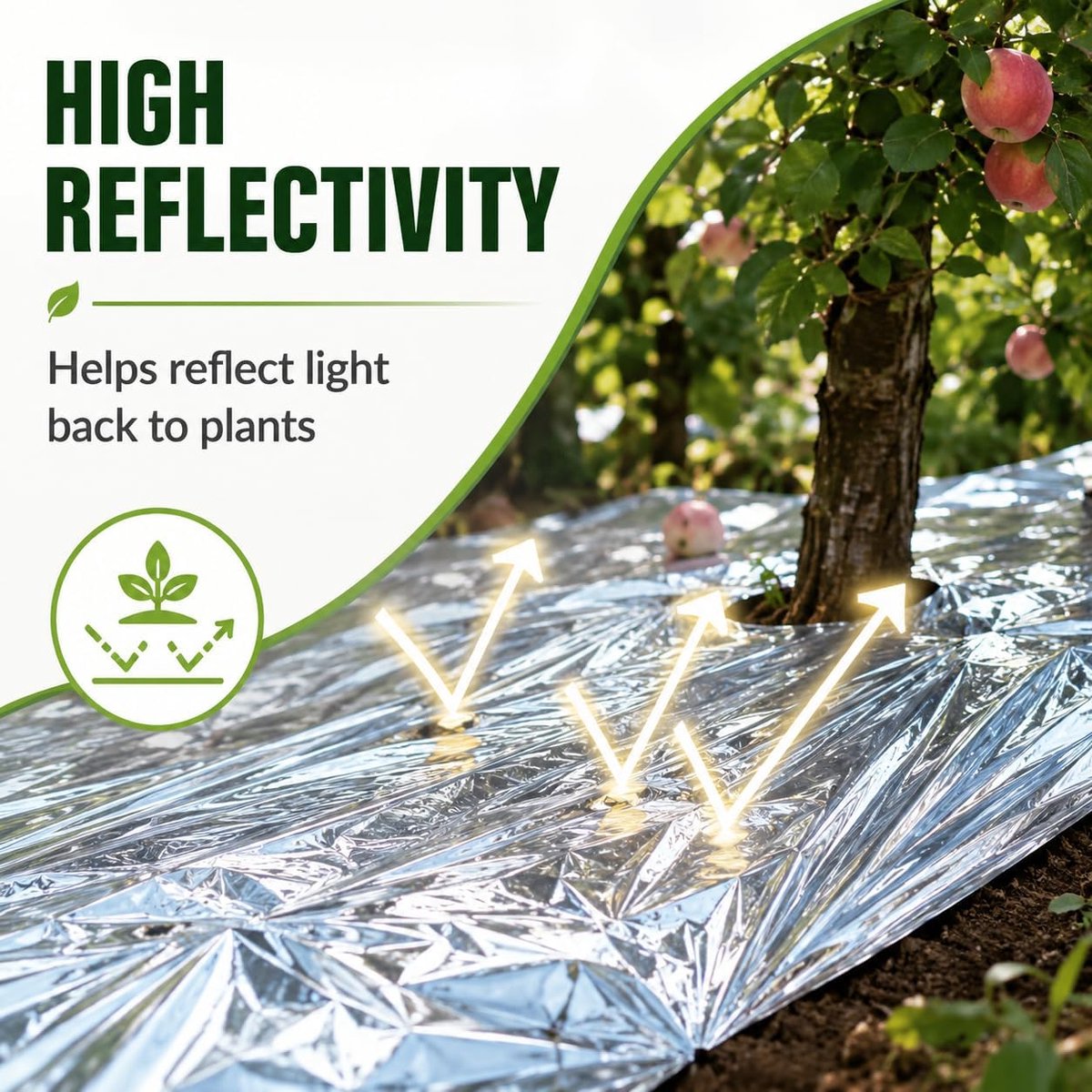Reflecterende folie, 210 x 120 cm, afdekfolie voor broeikas, tuin, hittebestendige UV-reflecterende mylar-folie voor plantengroei en lichtreflectie