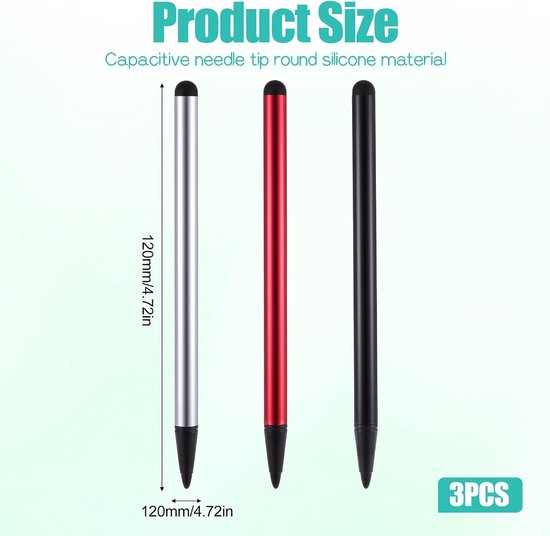 Touch Screen Pen - 3 Stuks - 2-in-1 Stylus voor Tablets en Mobiele Telefoons - Geschikt voor Capacitive Touch Screens — afbeelding 5