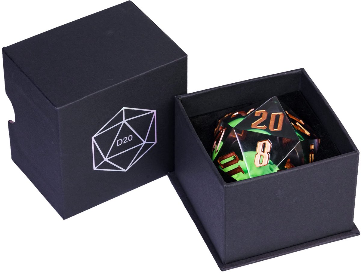SnelShoppen - Grote D20 dobbelstenen 55 mm met scherpe randen, handgemaakte 20-zijdige dobbelstenen voor D&D en RPG, groen met schedel, perfect voor t