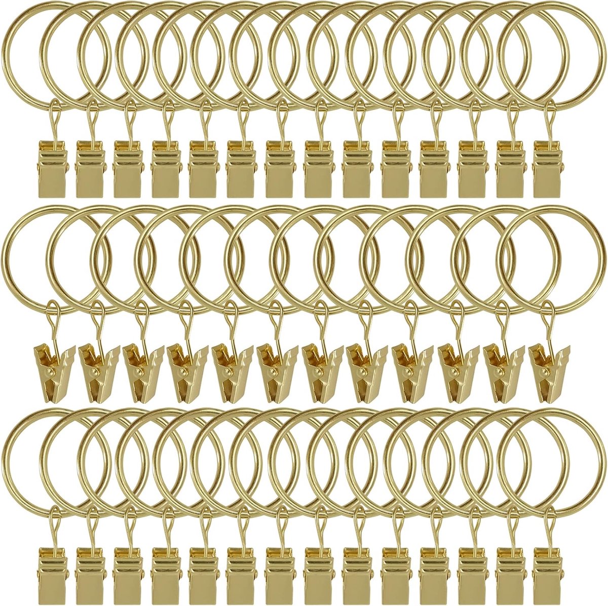 SnelShoppen - Gouden Gordijnringen met Clips - Set van 40 - Binnen Diameter 3.2 cm - Geschikt voor Gordijnstangen tot 2.5 cm - Decoratie voor Raam en