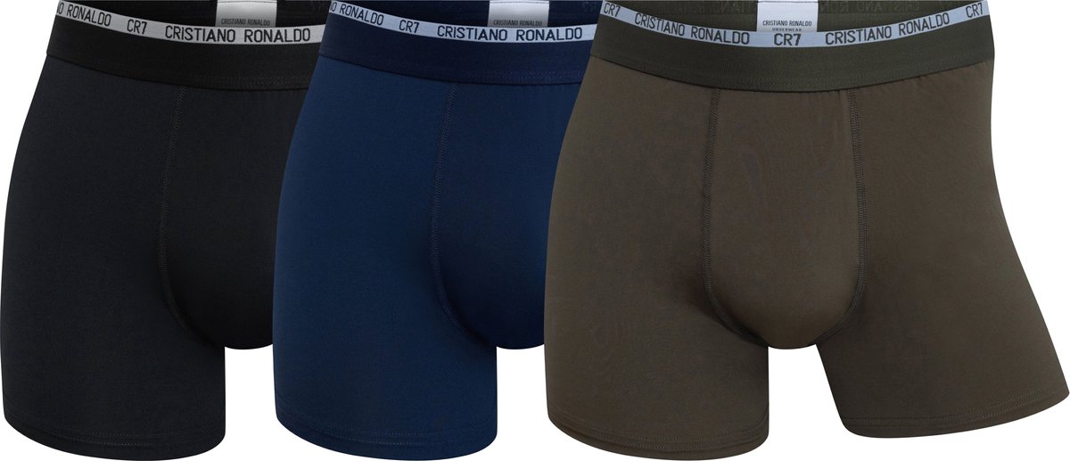 CR7 Underwear Heren Boxershorts 3-Pack - Microvezel - Zwart, Marineblauw & Bruin - Comfort Fit - Maat: S