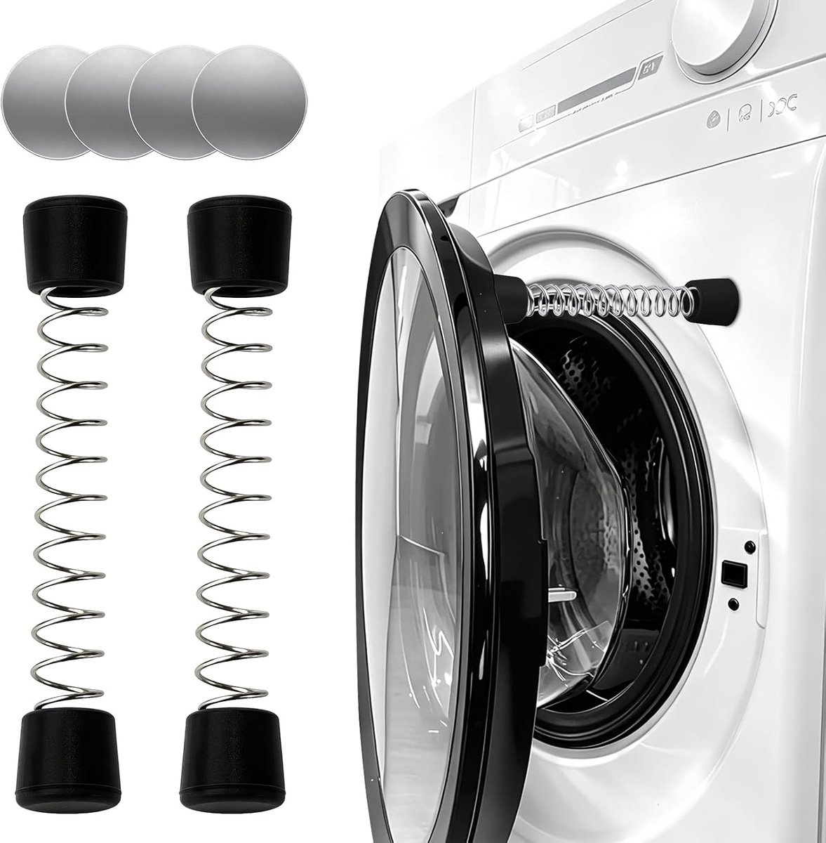 KZQ 2-delige magnetische wasmachine deurhouder met zachte veer en metalen schijven - Houdt deur open voor ventilatie en voorkomt geurtjes - Eenvoudig te bevestigen - Zwart