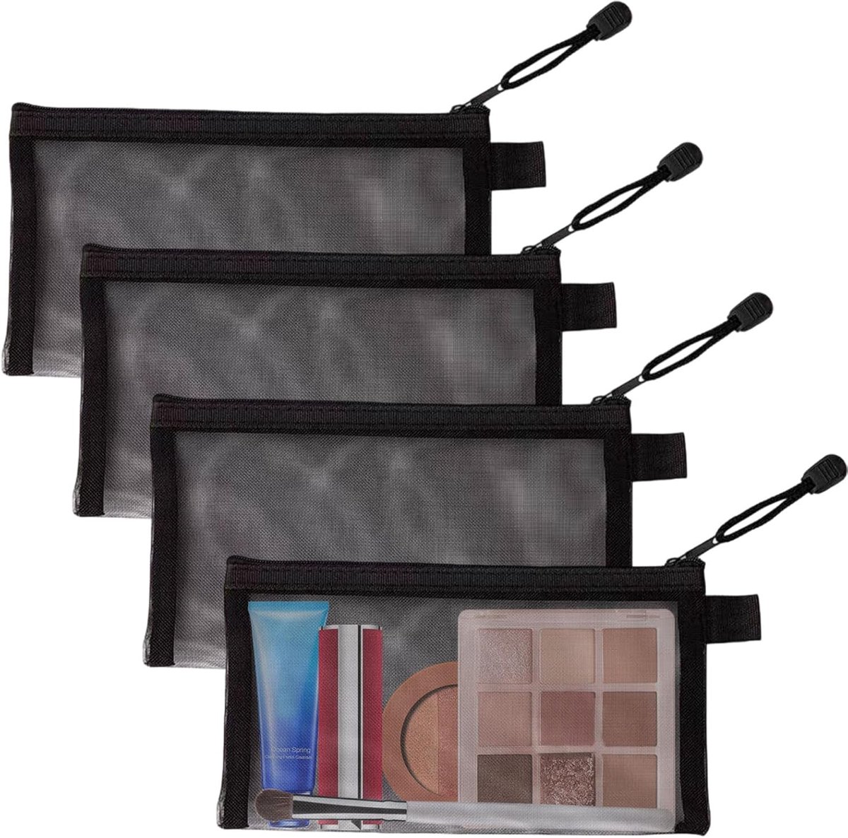 Opbergtassen set van 4 - transparant gaas - voor make-up en accessoires - ideaal voor reizen - SnelShoppen