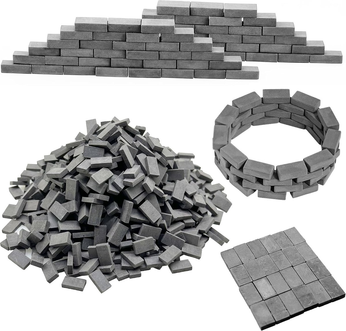 Miniatuur bakstenen 1260 stuks - grijze modelstenen - micro landschap accessoires - perfect voor diorama's - SnelShoppen