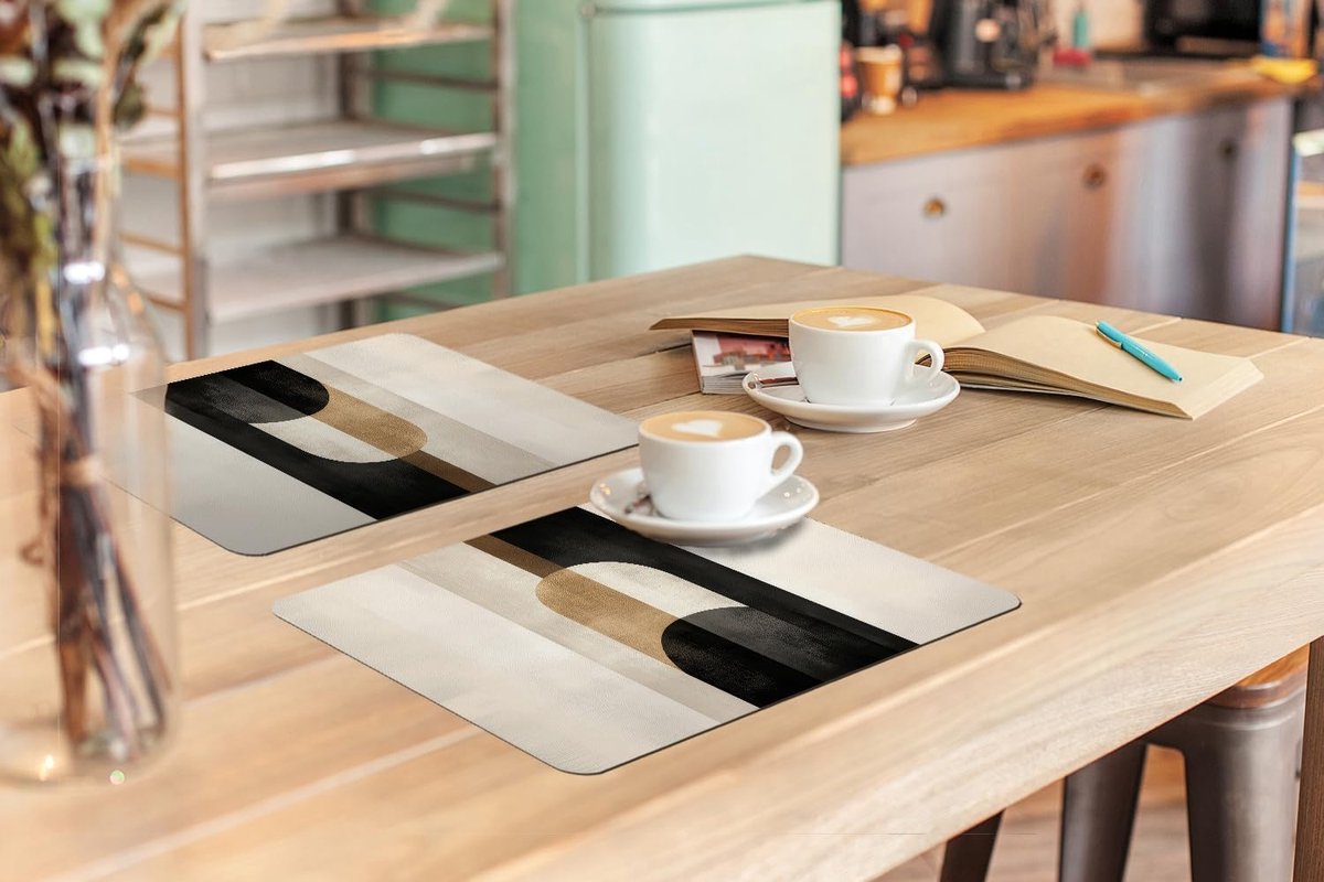 Placemats 6 stuks 45x30 cm Keuken Decoratie Placemats Afwasbaar Anti Slip Tafelmat Vinyl Onderlegger Eettafel - Geometrische - Vormen - Wit