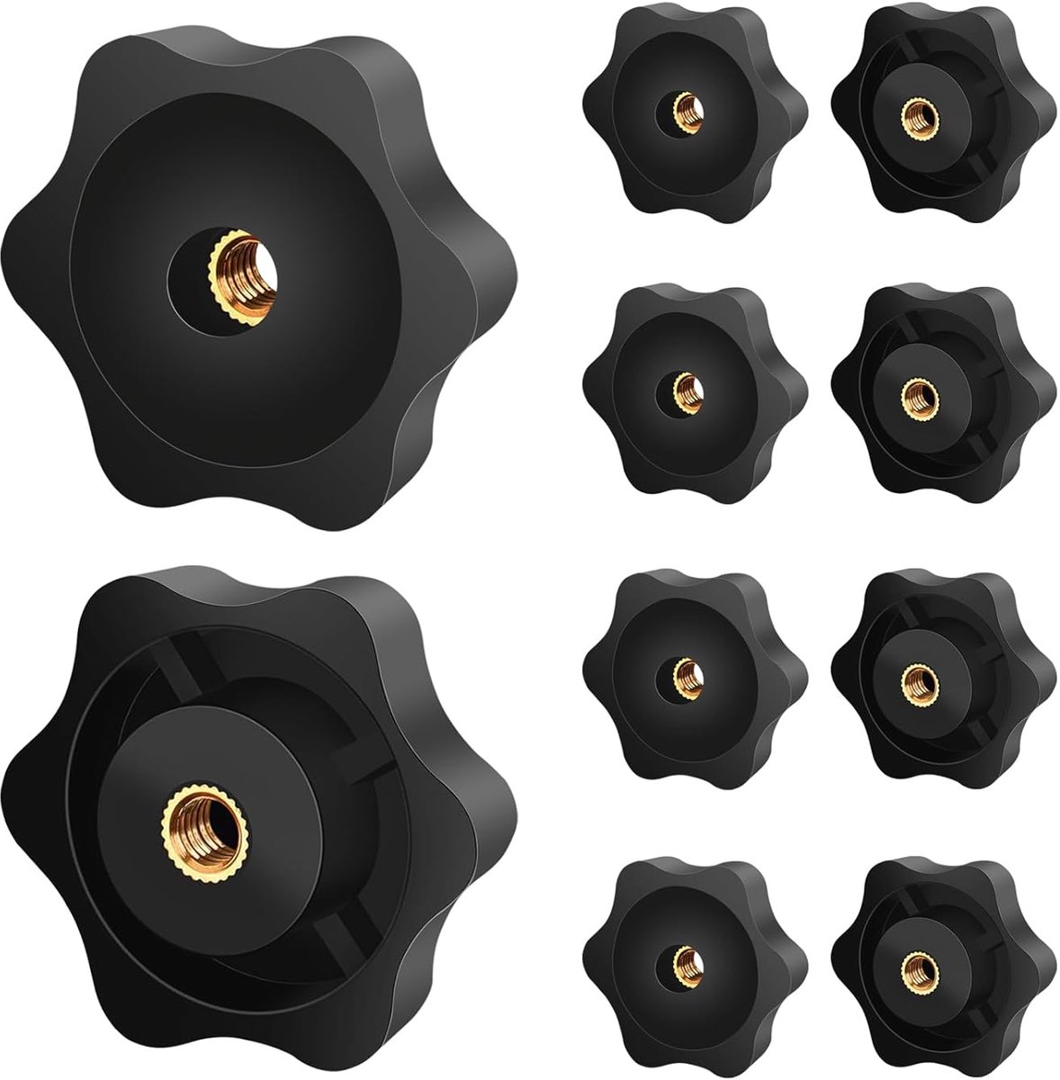 M6, 10 stuks Rändelschraube Buitendiameter 32 mm, Zwart Stervorm Vleugelmoer Binnendraad Messing voor machines en installaties, meubels, werktuigmachines, fitnessapparatuur
