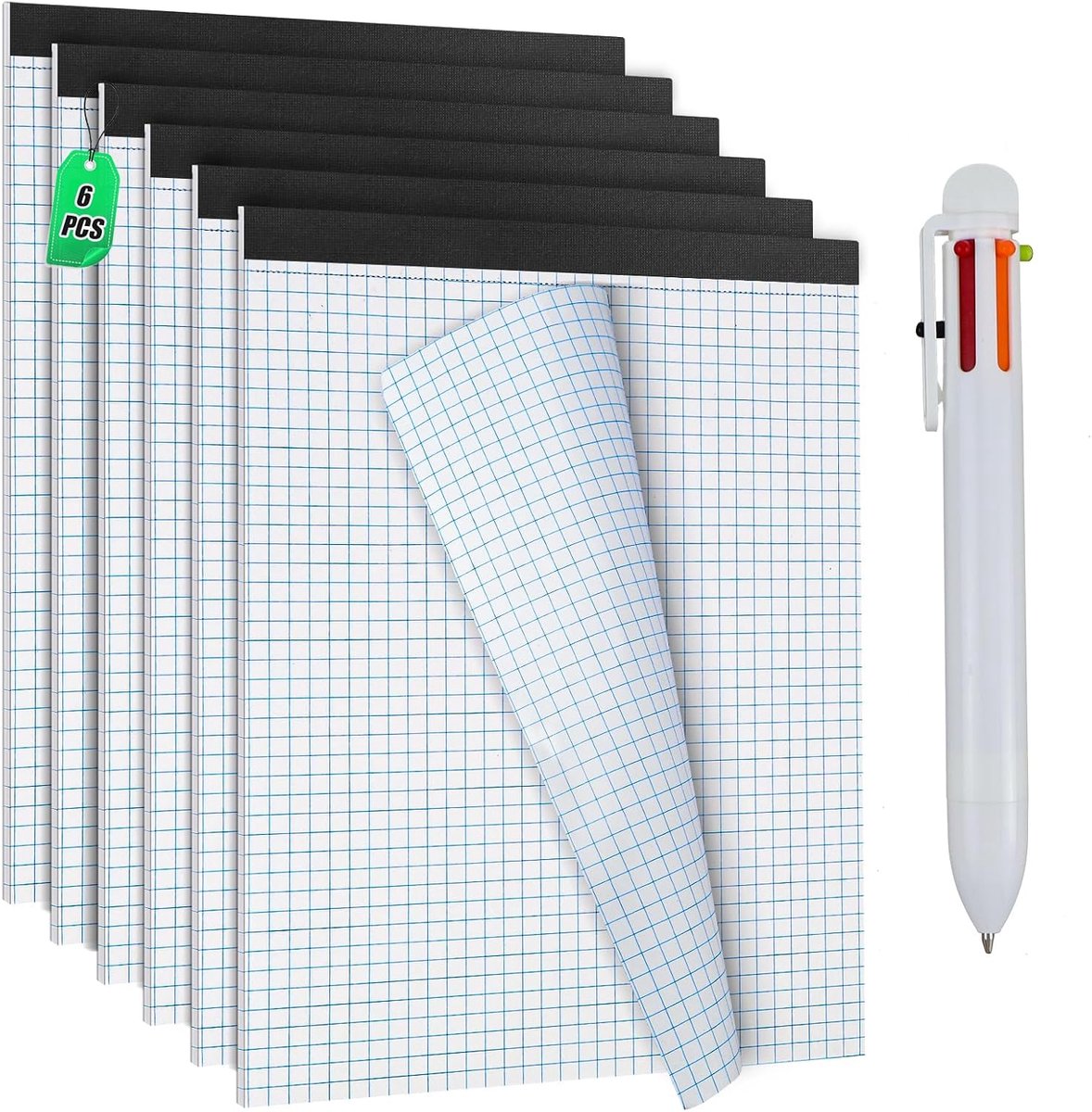 6 boeken schrijfblok geruit A4, notitieblok A4 geruit, 21,6 x 30 cm studentenblok geruit, 30 vellen/boeken, gemakkelijk af te scheuren perforaties blauw vierkant notitiepapier (6)