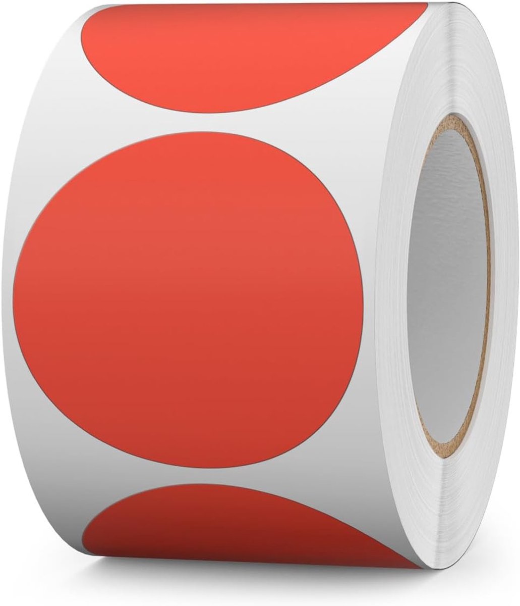 500Pcs Rode Ronde Labels 50Mm Kleur Codering Cirkel Stickers Vinyl Verwijderbare Waterdichte Naamlabels voor Verhuisdoos Gift Afdichting Jar