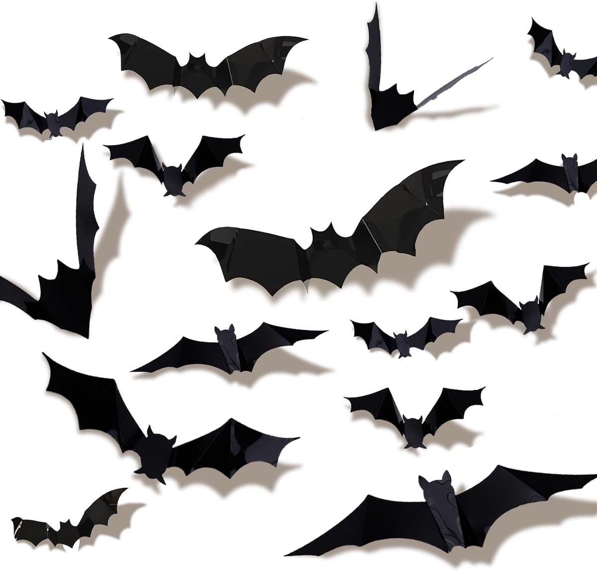Vleermuis Halloween decoratie, griezelig, vleermuisdecoratie met lijm (24 stuks Halloween 3D-vleermuisdecoratie)