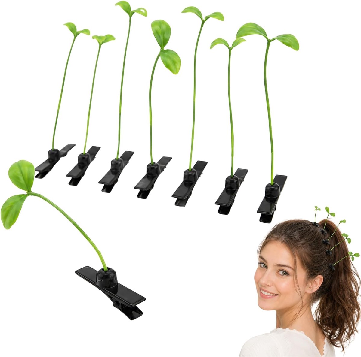 Haarspelden met grasdesign, natuurlijke look, sojaspruiten, grappige bladaccessoires voor paardenstaart en vlechten