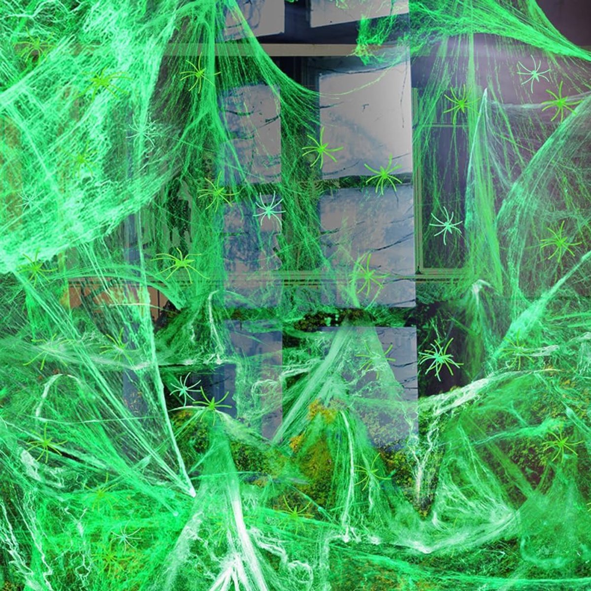 Halloween-decoratie, nachtlampje, 200 g, nepspinnendecoratie, Halloween, 40 stuks, rekbare spinnenwebben, wit, spinnenwebben, zwart, spinnen voor Halloween, decoratie, binnen en buiten