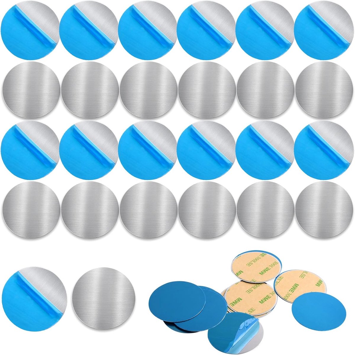 plaat voor magneten, roestvrijstalen plaat, rond, zelfklevend, plakplaten, metalen plaatjes, magneetstickers om op te plakken, set magneet voor mobiele telefoon, dunne magneetstickers, sterke